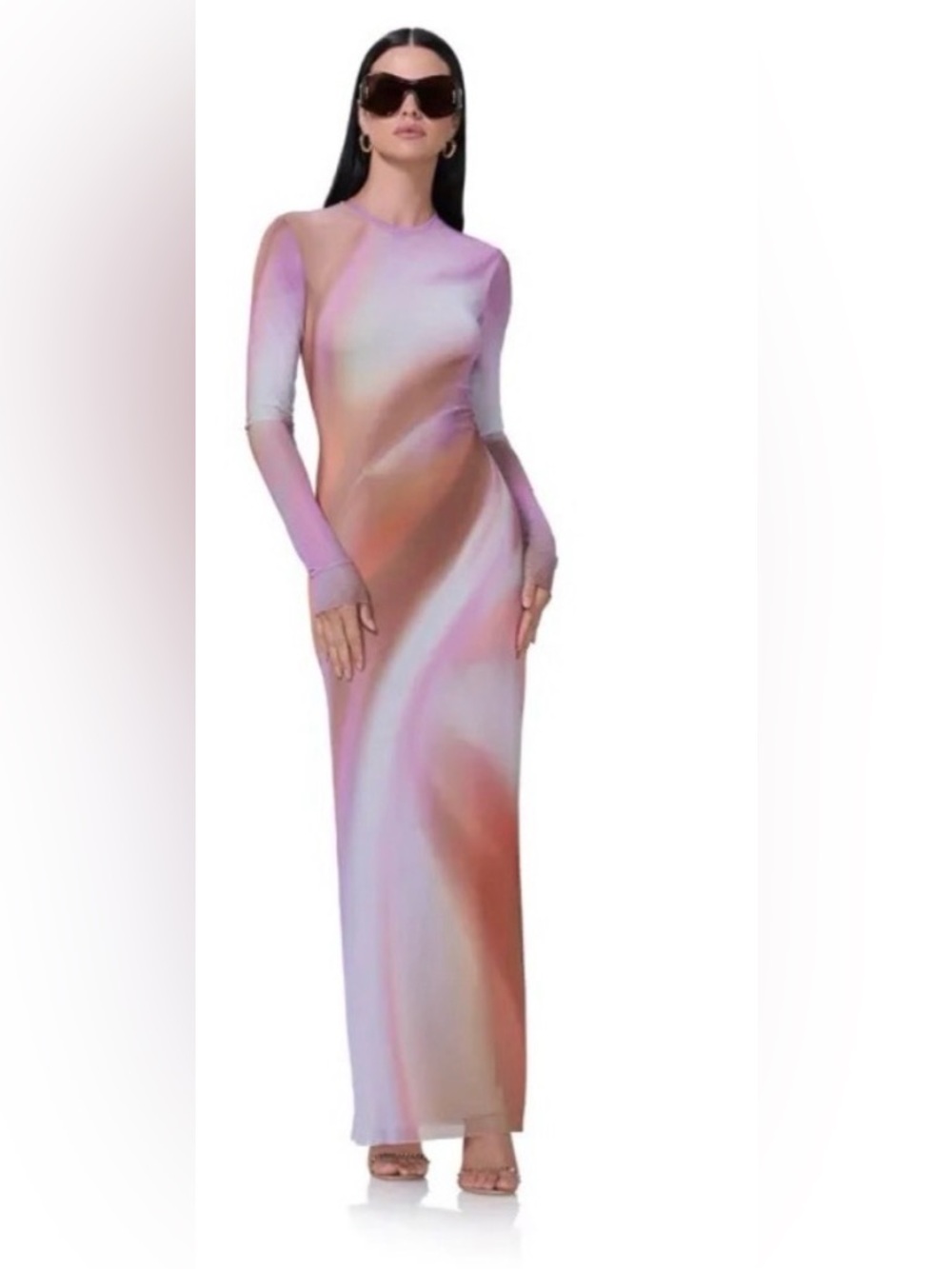 AFRM Didi Long Sleeve Pink Marble Maxi Dress size Small
